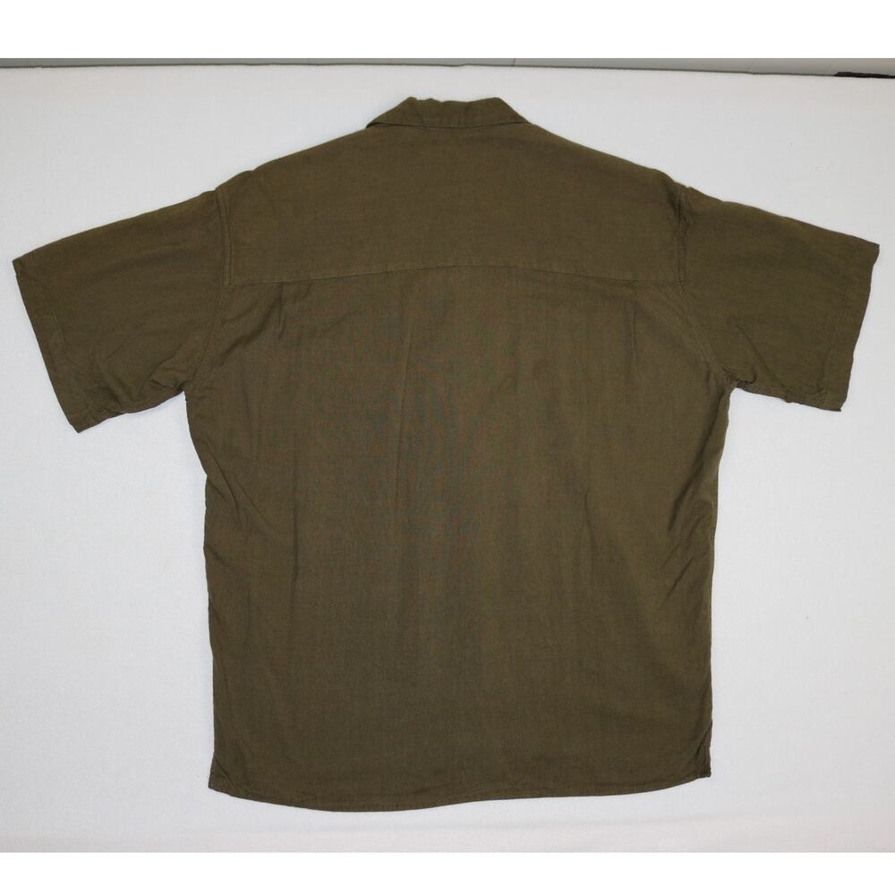 Common Man Mens Medium Green Striped Short Sleeve Camp Shirt Button Up Resort M - Picture 4 of 4